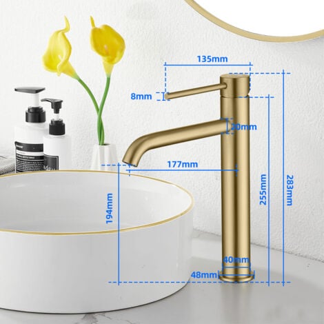 Robinet Salle de Bain, Mitigeur de Lavabo Bec 45°,Chaud Froid Réglable,Robinet Lavabo en Acier Inoxydable - Or