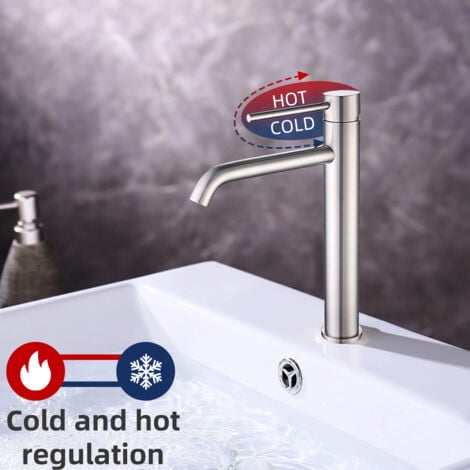 Robinet Salle de Bain, Mitigeur de Lavabo Bec 45°,Chaud Froid Réglable,Robinet Lavabo en Acier Inoxydable - Chromé