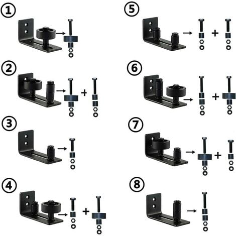 1pcs Guide de Porte Coulissante Robuste en Acier-au Carbone Noir-Rouleau Réglable-Système de Fixation Murale