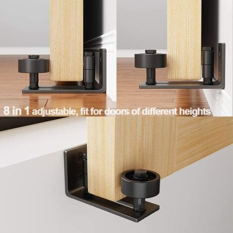 1pcs Guide de Porte Coulissante Robuste en Acier-au Carbone Noir-Rouleau Réglable-Système de Fixation Murale