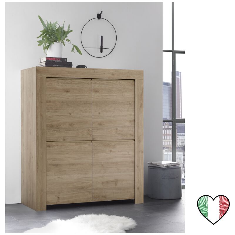 Cadiz BR credenza soggiorno madia 184cm 4 ante bianco lucido rovere