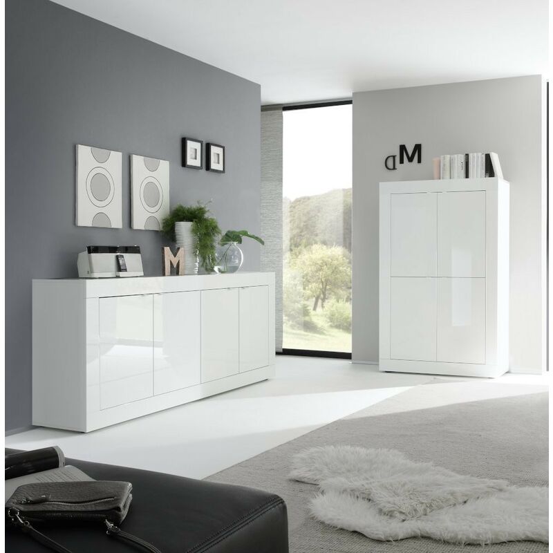 Credenza Comò Con 3 Cassetti 4 Ante Battenti 1 Ripiano Aperto A Giorno  Mobile Mobiletto Soggiorno Ingresso Salotto Sala Da Pranzo Design Moderno