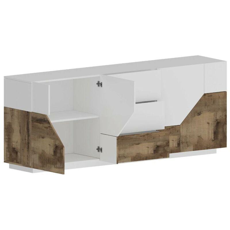 Credenza moderno bianco lucido, 4 ante, 3 cassetti - Alien