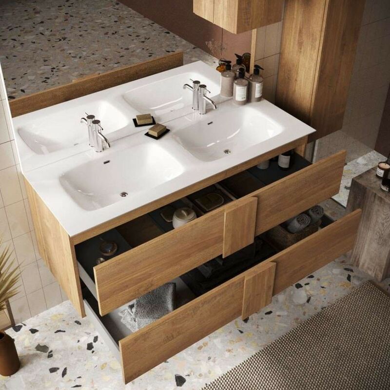 Mobile Bagno sospeso Rovere 2 cassetti - Jupiter L 63 X H 50 X P 45 cm