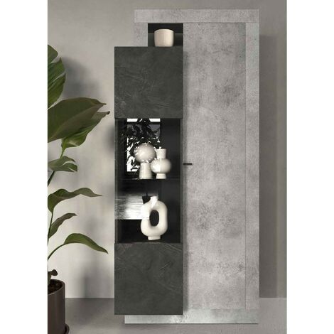 Credenza vetrina soggiorno 2 ante L87x188x42 cm - Freedom cemento / piombo