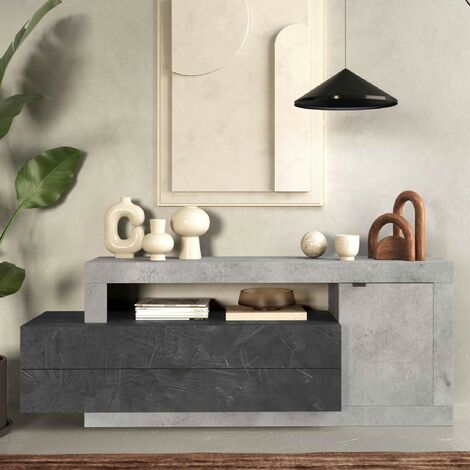 Madia soggiorno 1 anta 2 cassetti L159x65x42 cm - Freedom  cemento / piombo