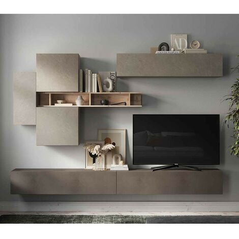 Parete attrezzata soggiorno L 276x210x30 comp 44 - Infinity ARGILLA / BRONZO / CADIZ