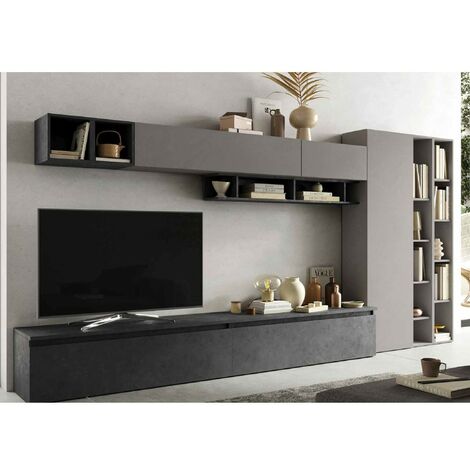Parete attrezzata soggiorno L 387x186x40 comp 43 ardesia-piombo - Infinity