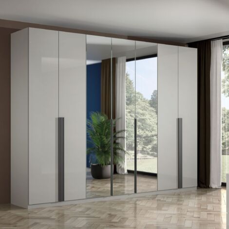 Armadio 7 Ante grigio laccato lucido c/3 specchi L 320 - Onda (1/2)
