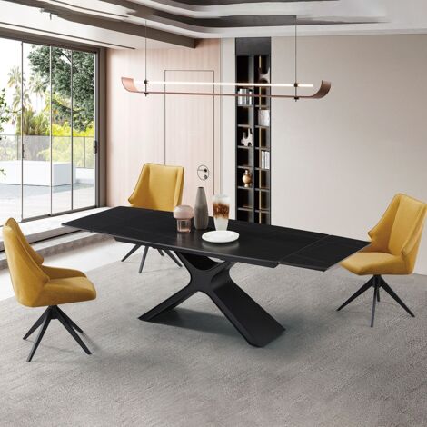 Tavolo da pranzo allungabile rettangolare in pietra nero 160x90x75 - Smeraldo