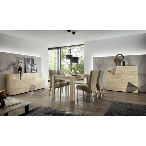 Credenza soggiorno Bianco laccato lucido, 2 Ante con inserti a specchio L.  121 cm - Lisbona