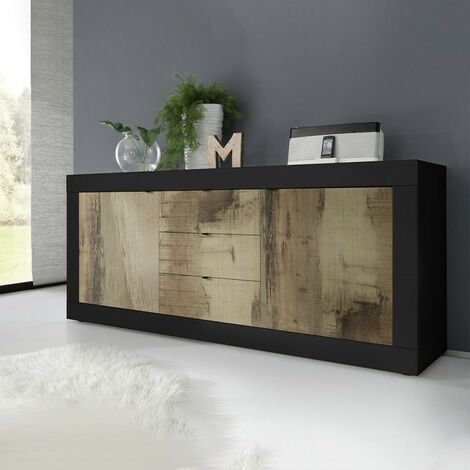 Credenza soggiorno nera, 2 ante e 2 cassetti color Pero L. 210 cm - Basic