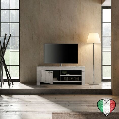 Mobile Porta TV soggiorno in Rovere Bianco 140x53 Made in Italy - Land