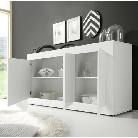 Credenza moderna bassa da soggiorno Bianco laccato lucido, 3 o 4 Ante  Cemento - Basic 3 ante