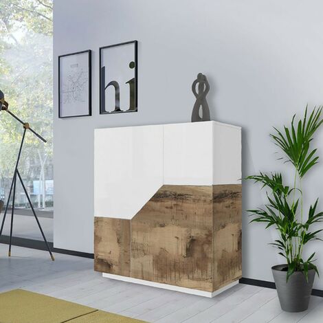 Credenza soggiorno moderna bianco laccato e acero - Alien (1/4)