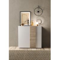 Madia Soggiorno 2 ante L 121x113 Bianco Lucido / Rovere Cadiz - Venus