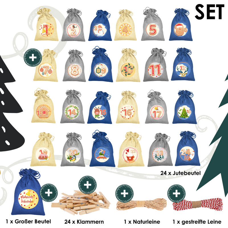 Guirlande calendrier de l'Avent avec 24 sachets à remplir - Guirlande de  Noël - Achat & prix