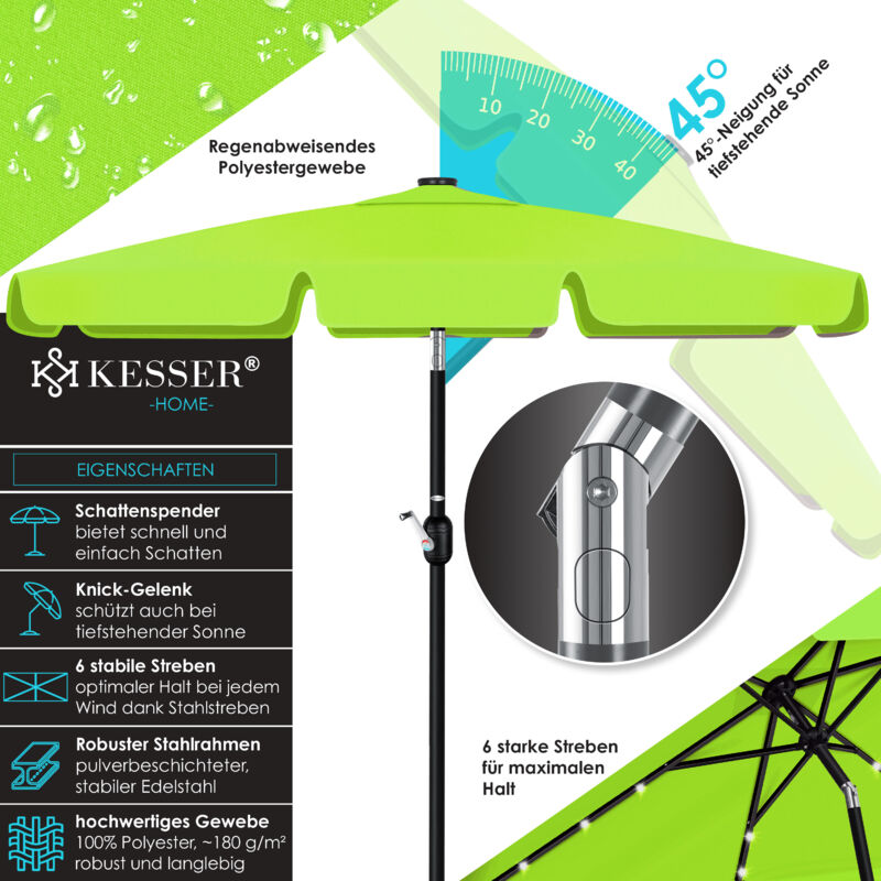 Parasol Solaire LED KESSER Avec Manivelle - Carré Anthracite - Housse Incluse - Pour Balcon Et Terrasse