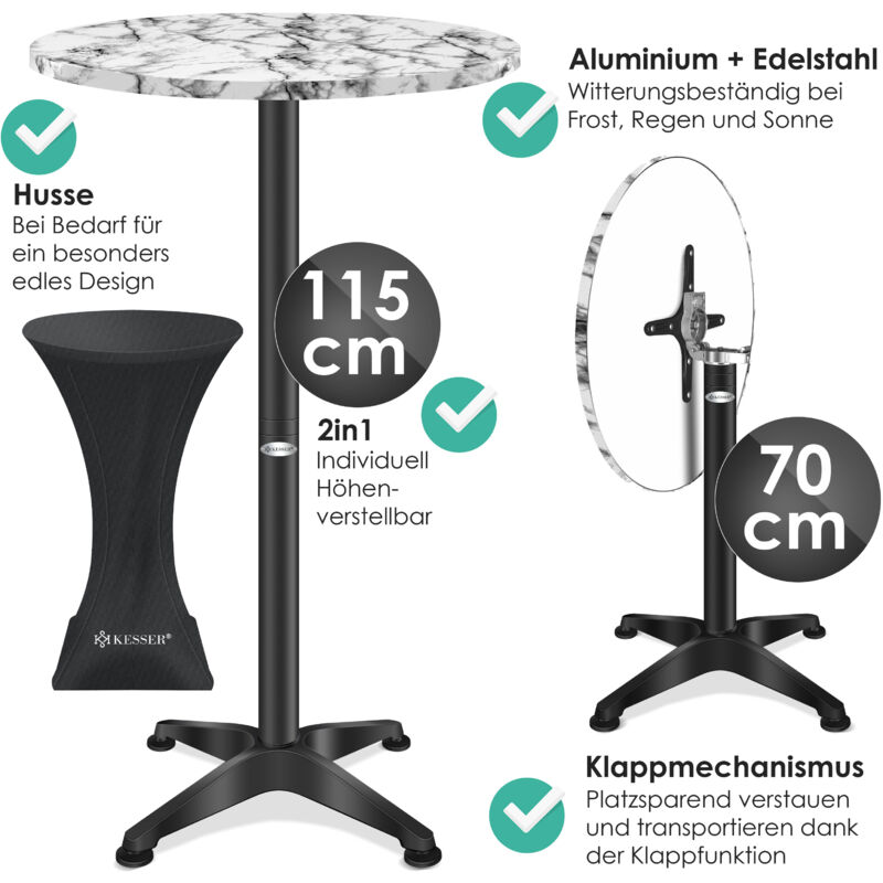 Table De Bistrot KESSER Pliable 60cm/110cm - Plateau PVC Résistant Intempéries - Intérieur Extérieur