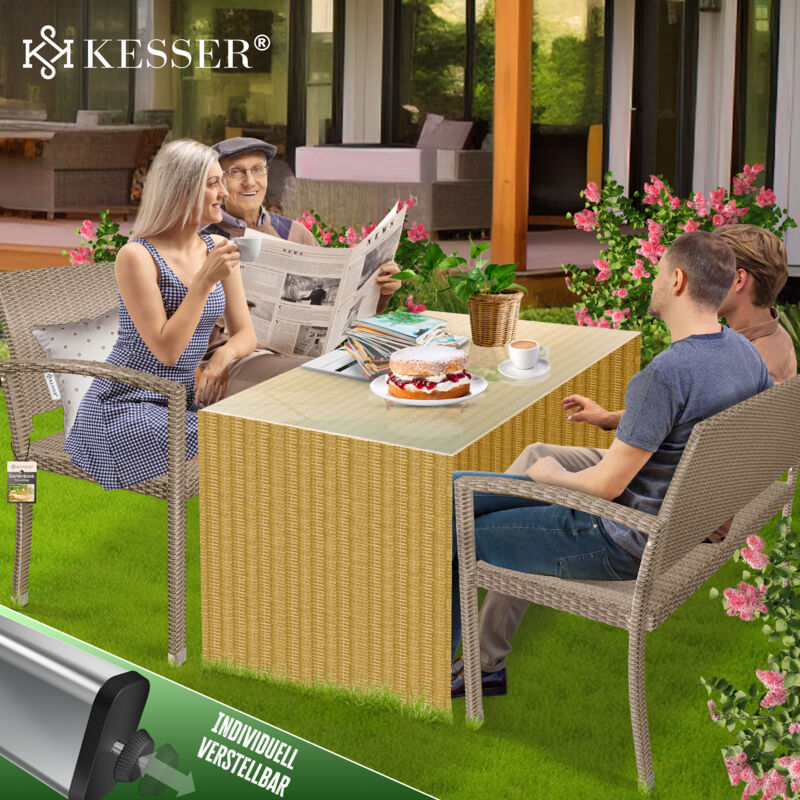 Salon Jardin 4-5 Personnes KESSER Aruba - Canapé 3 Places + Fauteuil + Coussins - Polyrotin Anthracite