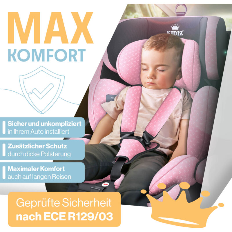 Siège Auto Évolutif KIDIZ Triangle Premium Groupe 1/2/3 – 9-36 Kg, 1-12 Ans, Isofix Optionnel, ECE R129/03