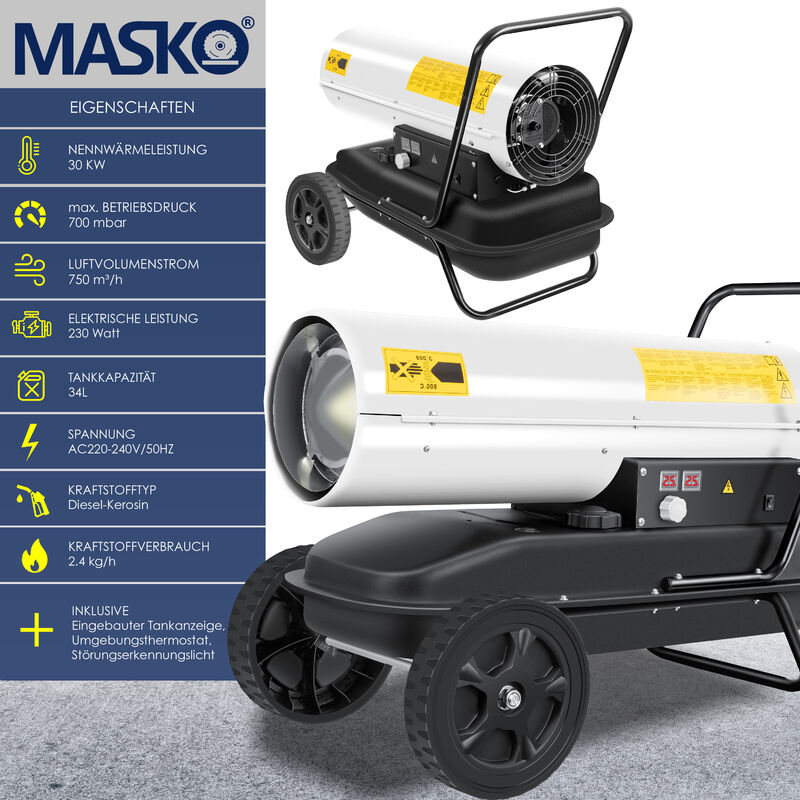 MASKO® Radiateur soufflant à gaz Chauffage à gaz Canon à chaleur