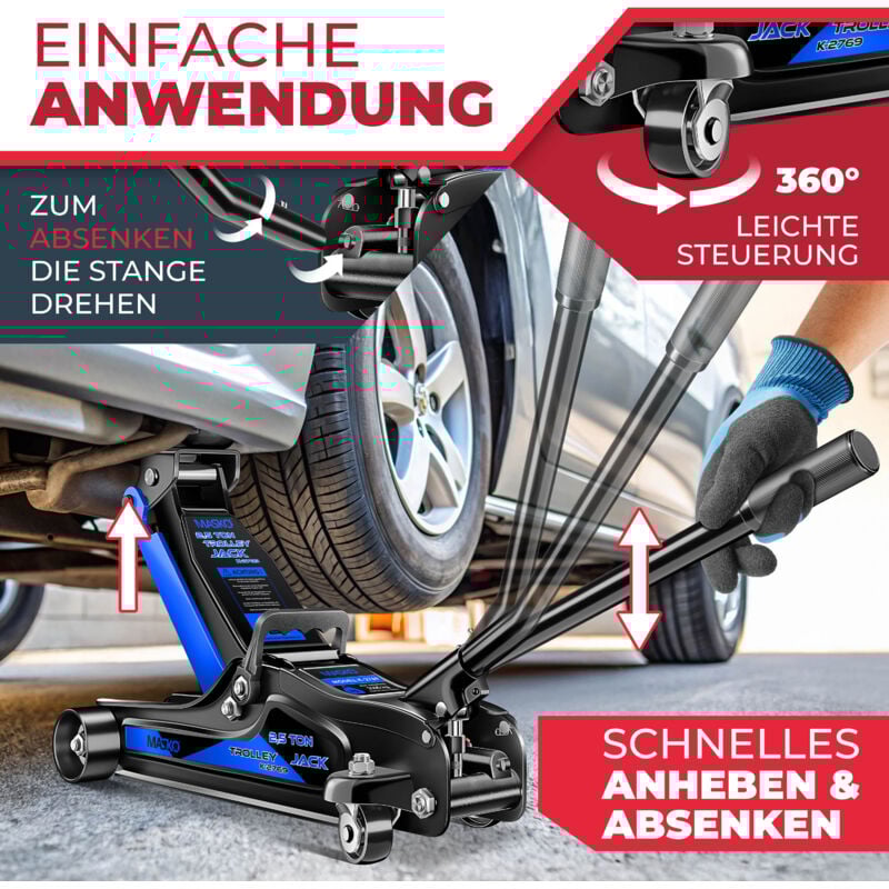 Cric Hydraulique, 3 Tonnes, Hauteur De Levage Plat 75-505 Mm, Avec 2