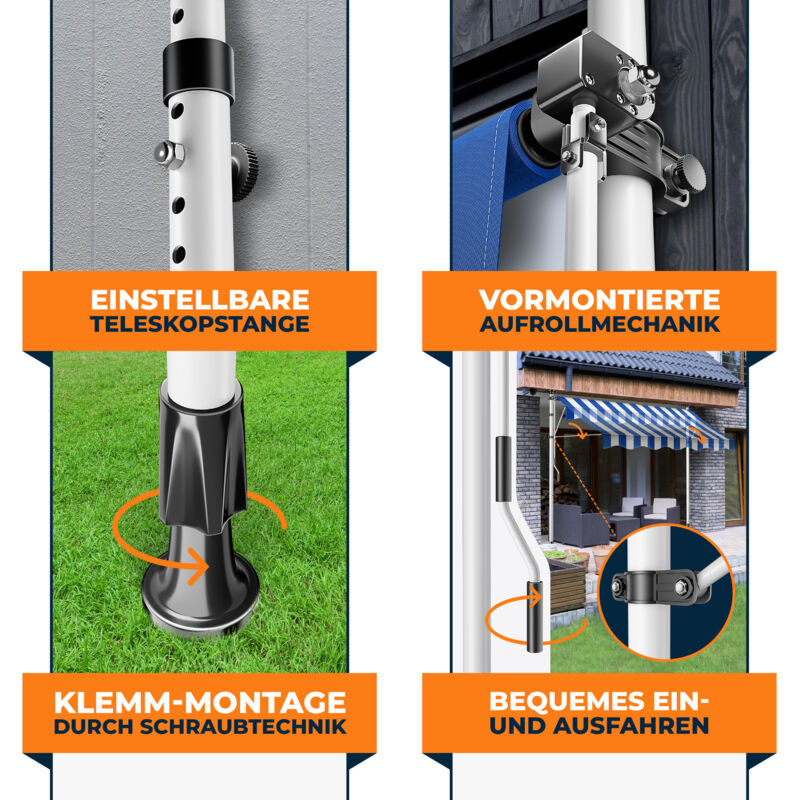 Store Terrasse Solaire Store Balcon KESSER Avec Guirlande LED - Sans Perçage Manivelle Réglable Store Balcon Sans Perçage