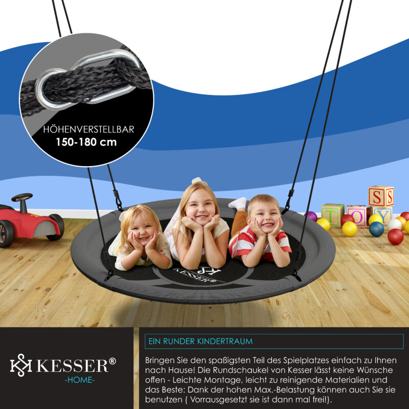 KESSER Balançoire Nid D'Oiseau 60cm - Charge 200kg, Coussin Inclus, 4 Poignées Réglables - Pour Enfants Et Adultes