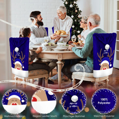 Lot De 6 Housses De Chaise Noël Élégantes Bleu Velouté – Décoration Festive Pour Salle à Manger, Cuisine Ou Banquet