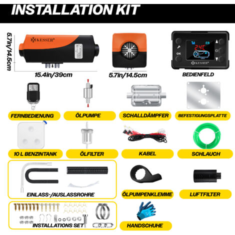 Chauffage Auxiliaire Diesel 8 KW 12V/24V Avec Télécommande Et Minuterie – Pour Atelier, Abri, Maison – Réservoir 10L
