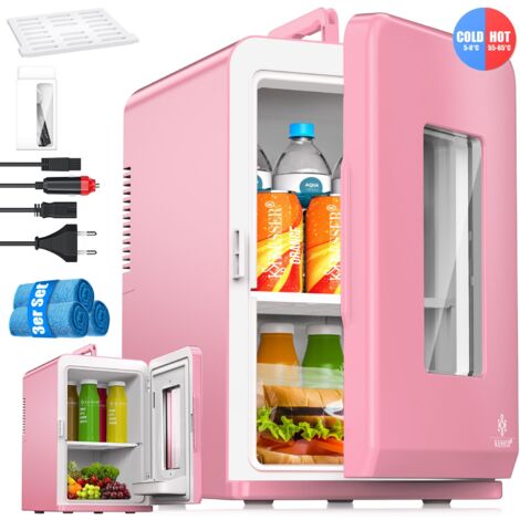 KESSER® 2in1 Mini Réfrigérateur Glacière 15 litres Réfrigération et chauffage Portable AC DC 220-240V/12V Prise électrique et allume-cigare Glacière Mini  Rose / 15L