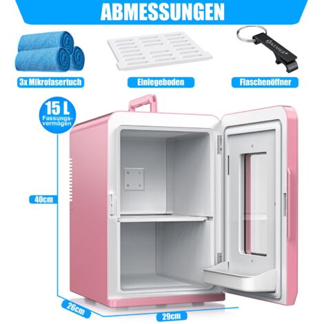 KESSER® 2in1 Mini Réfrigérateur Glacière 15 litres Réfrigération et chauffage Portable AC DC 220-240V/12V Prise électrique et allume-cigare Glacière Mini  Rose / 15L