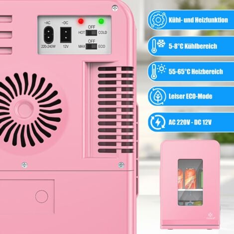 KESSER® 2in1 Mini Réfrigérateur Glacière 15 litres Réfrigération et chauffage Portable AC DC 220-240V/12V Prise électrique et allume-cigare Glacière Mini  Rose / 15L