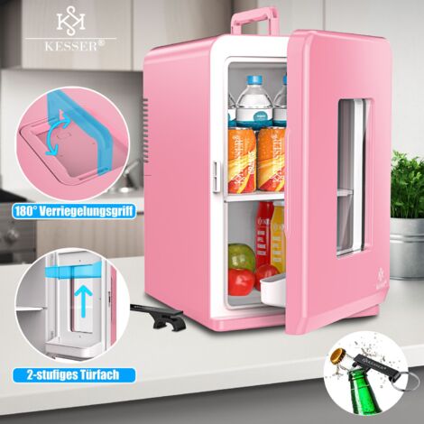 KESSER® 2in1 Mini Réfrigérateur Glacière 15 litres Réfrigération et chauffage Portable AC DC 220-240V/12V Prise électrique et allume-cigare Glacière Mini  Rose / 15L