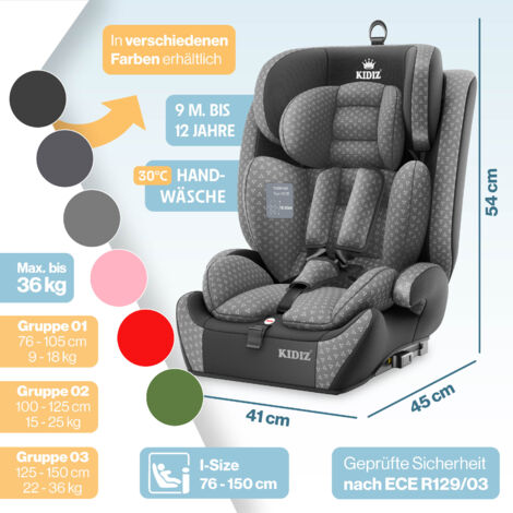 Siège Auto KIDIZ Triangle Premium Groupe 1/2/3 – 9-36 Kg, 1-12 Ans, Isofix Optionnel, Homologué ECE R129/03