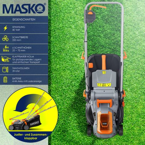 MASKO® Akku Rasenmäher ECOX10 inkl. 2X Akkus LiIon Batterie 2 Ah