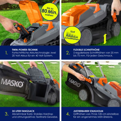 MASKO® Akku Rasenmäher ECOX10 inkl. 2X Akkus LiIon Batterie 2 Ah