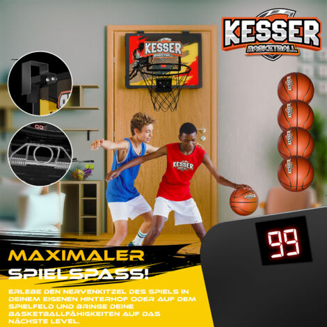 KESSER Panier De Basket Mini Pour Chambre Ou Bureau – Avec Système De Score Sonore, 2 Modes, 4 Balles, Accroche Facile Sans Percer