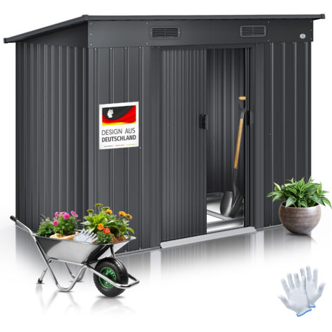 KESSER® Abri de jardin L métal 3.4 m³ avec fondations 195x118x182 cm 2x porte coulissante & fondations Abri de jardin Armoire de jardin Toit à une pente Anthracite