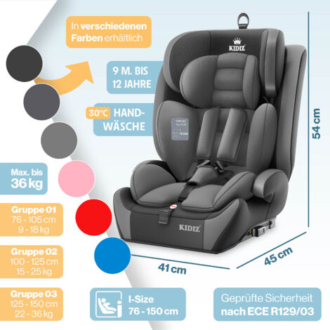 Siège Auto Enfant KIDIZ Groupe 1/2/3 (9-36 Kg) - Sécurité ECE R129/03, Harnais 5 Points Et ISOFIX | 1-12 Ans