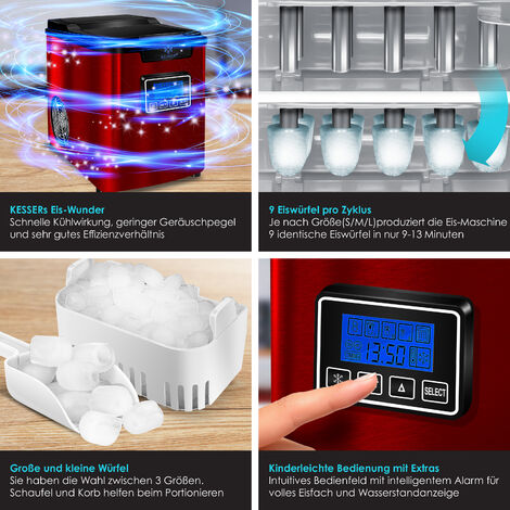 Machine à glaçons Ice Cube Maker 12 kg / 24 h 10-15 minutes de production  Réservoir d'eau de 2,2 litres Fonction autonettoyante Argenté