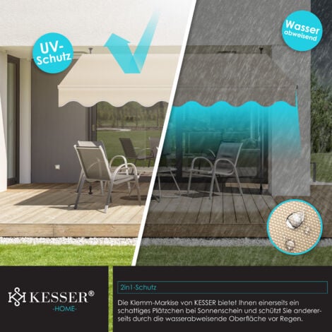 KESSER® Store à pince avec manivelle balcon  Store balcon sans percer  UV-résistant réglable en hauteur hydrofuge  Protection solaire  Abri de terrasse  Beige / 350cm