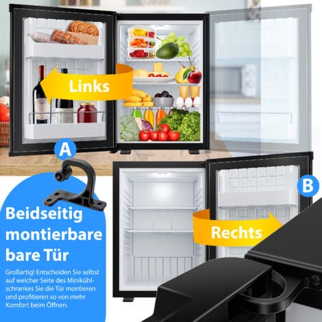 KESSER® Mini-réfrigérateur avec serrure  Minibar 40 litres utiles  Silencieux 22db  Verrouillable  Butée de porte interchangeable  env. 4°-16°C  Noir