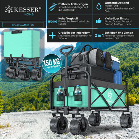 Chariot Transport KESSER Pliable - 100kg Charge Max - Pneus Caoutchouc Plein Avec Frein