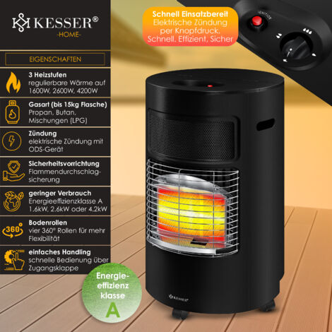 Chauffage à Gaz Céramique KESSER 4200W - 2 Niveaux (1600W/4200W) - Allumage électrique, Roulettes 360° - Pour Terrasse, Intérieur