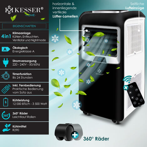 Climatiseur mobile KESSER 12 000 BTU/h 3,5 KW 4 en 1 Transparent, kesser 