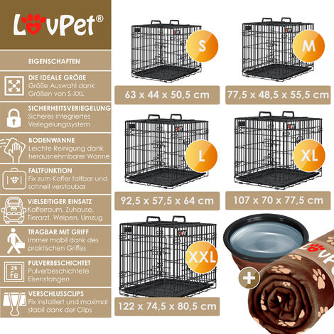LOVPET® Cage pour chien pliable Cage de transport pour chien avec couverture polaire + gamelle Cage pour chien avec 2 portes Cage de transport pour voiture  Cage de transport pour animaux Cage de tran