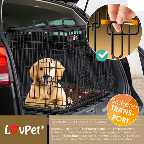 LOVPET® Cage pour chien pliable Cage de transport pour chien avec couverture polaire + gamelle Cage pour chien avec 2 portes Cage de transport pour voiture  Cage de transport pour animaux Cage de tran
