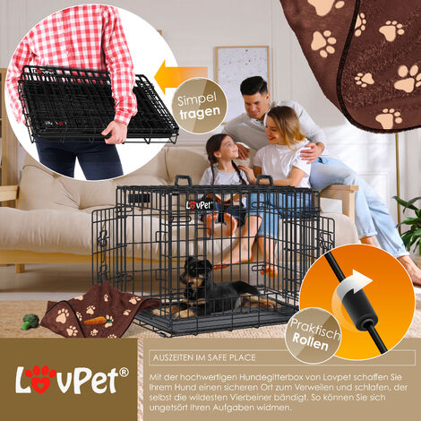 LOVPET® Cage pour chien pliable Cage de transport pour chien avec couverture polaire + gamelle Cage pour chien avec 2 portes Cage de transport pour voiture  Cage de transport pour animaux Cage de tran